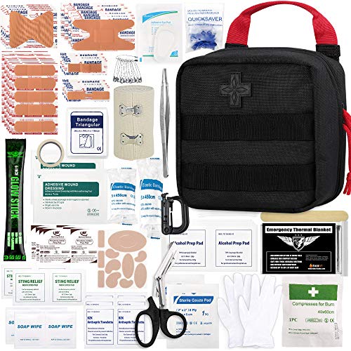 Everlit 180 Pieces Tactical First Aid Kit IFAK Molle EMT Pouch Outdoor Camping Emergency Kits for for Camping Boat Hunting Hiking Home Car Earthquake and Adventures Black - color: Black