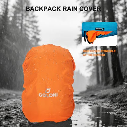 Goloni 45L Hiking Backpack Lightweight Foldable, Waterproof Camping Backpack with Rain Cover & Hiking Pole Mat Carrying System, Ergonomic Water Resistant Daypack for Trekking Travel Men Women Blue - color: Blue