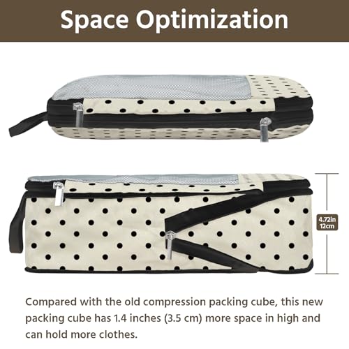 7 Pcs Compression Packing Cubes for Travel, Waterproof Suitcase Luggage Backpack Organizer with Toiletry Bag Travel Essentials for Women/Men-Polka Dots - color: Beige-Polka Dots