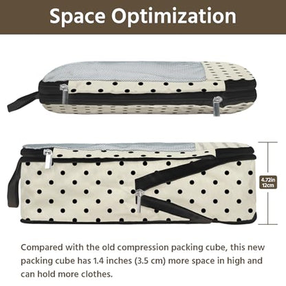 7 Pcs Compression Packing Cubes for Travel, Waterproof Suitcase Luggage Backpack Organizer with Toiletry Bag Travel Essentials for Women/Men-Polka Dots - color: Beige-Polka Dots