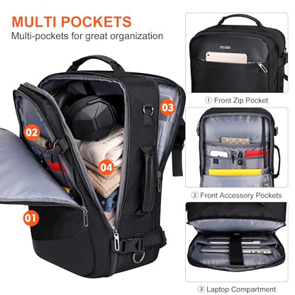 PIJUSHI Travel Backpack for Women Men Carry on Suitcase Backpack Flight Approved Personal Item Bag Fits 16 Inch Laptop(PE035 Black) - color: Black