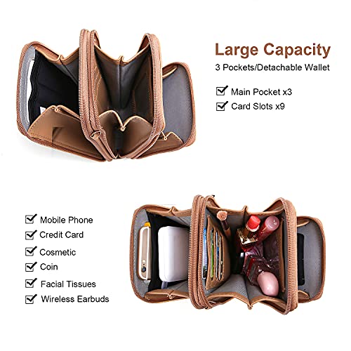 Crossbody Cellphone Purse Women Touch Screen Bag RFID Blocking Wallet Handbag Shoulder Strap - color: Tan-small, size: Small