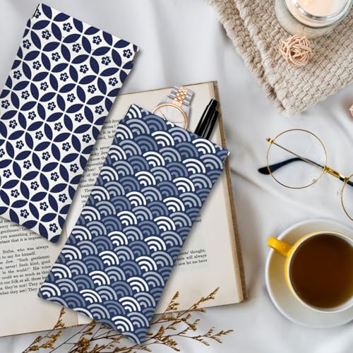Eyeglasses Sunglasses Case PU Soft Squeeze Top Glasses Pouch for Women Men,Floral Pattern Portable Anti Scratch - color: Blue