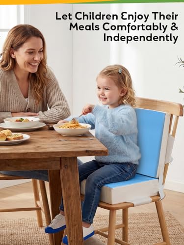 Toddler Booster Seat for Dining Table, Slip Bottom Double Safety Straps, Stronger Support Booster Seat Dining Toddler, Breathable Fabric Booster Seat for Table (Blue) - color: Blue