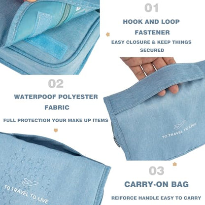 L & FY Hanging Travel Toiletry Bag Women's Cosmetic Organizer Makeup Pouch Men's Shaving Kits With Handle (Denim Grey) - color: Denim Grey, size: Compact Size