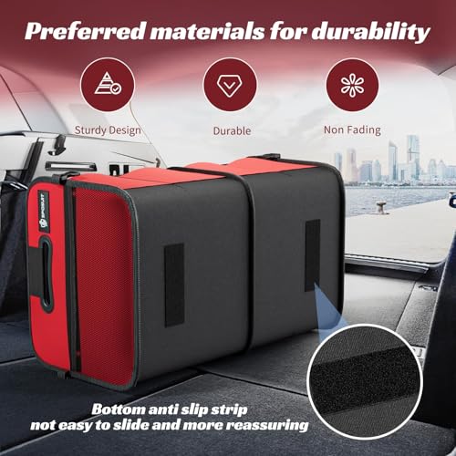 Sposuit Trunk Organizer for Car - 70L Collapsible Car Storage with 11 Pockets & Reinforced Handles, SUV Trunk Organizers for Grocery Cargo - color: Red, size: Large