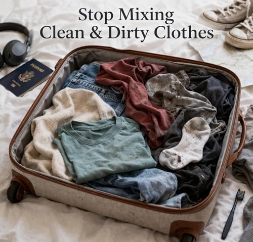 Travel Fanatics Wear Me Wash Me Travel Laundry Bag - 2-Sided Clean and Dirty Clothes Organizer Pouch for Suitcase, Carry-On and Trips - color: Black Cotton