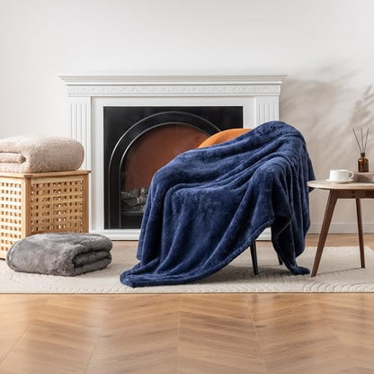Berkshire Blanket Classic Extra-Fluffy™ Plush Blanket King Size, Soft Fuzzy Fluffy Long Hair Blanket for Couch Sofa Bed, Atlantis Dark Blue, 90x108 Inches - color: Atlantis Blue, size: King/Cal King
