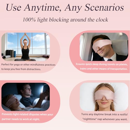 Silk Sleep Eye Mask for Side Sleeper Men Women, Eye Mask Sleeping 100% 22 Momme Pure Mulberry Silk for Night Sleep, Travel, Face-Hugging Padded Eye Cover for Sleeping with Adjustable Band-Pink - color: Pink