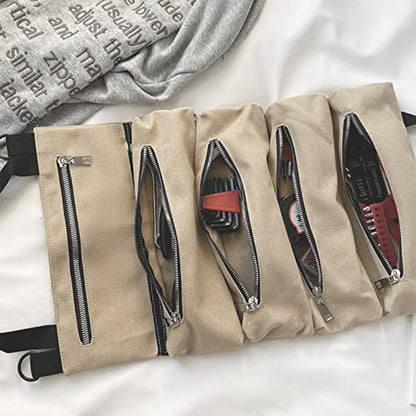 Roll Up Tool Bag, Wrench Organizer & Tool Pouch, Tool Roll Organizer, Mechanic Tool roll bags With 5 Tool Pouches for Mechanic, Electrician & Hobbyist