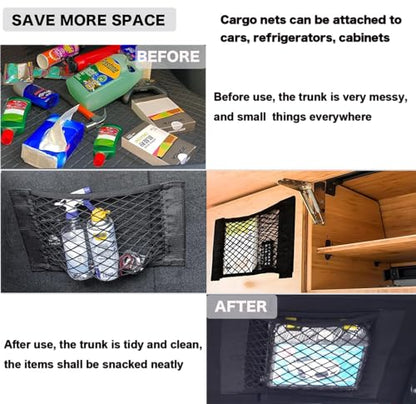 2pcs Cargo Net Car Storage Net - Stretchable Mesh Pocket Net Magic Tape Universal Mesh Car Accessories Interior Organizer (M) - size: M-15.7 x 9.8Inch(40 x25cm)