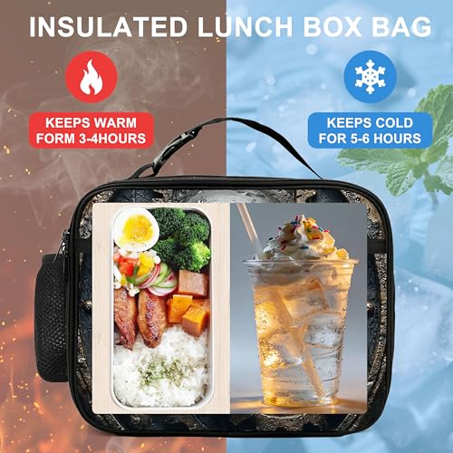 Skull Gear Lunch Bag Insulated Reusable Lunch Box Cooler Thermal Tote Bag For Teenage Boys Girls School Beach - color: Skull Gear