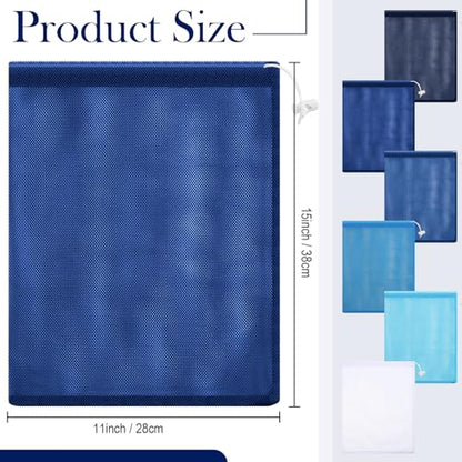 Frienda 6 Pieces Mesh Stuff Sack, 11 x 15 Inch Durable Nylon Drawstring Laundry Bag for Rinsing Beach Toys, Seashell Collecting, Mesh Bags for Travel(Blue) - color: Blue