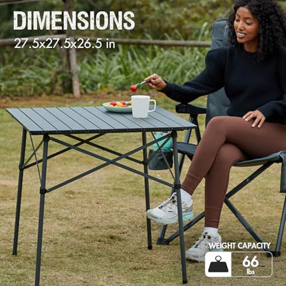 Portal Lightweight Aluminum Folding Square Table Roll Up Top 4 People Compact Table with Carry Bag for Camping, Picnic, Backyards, BBQ, Dark Gray - color: Dark Gray