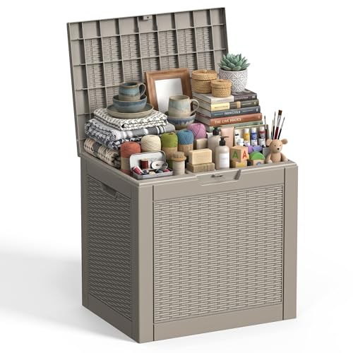 EasyUp 37 Gallon Deck Boxes Outdoor Waterproof, Resin Outside Storage Box for Patio Cushion Furniture Pool Accessories Garden Tools Indoor Outdoor Storage Bench (37 Gallon, Grey) - color: Grey, size: 37 Gallon