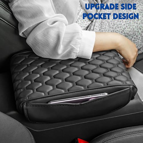 Car Armrest Cushion Pad Auto Center Console Cover with Storage Bag Memory Foam Arm Rest Console Pad Leather Universal Fit for Most Vehicles (Thick Pad, Black) - color: Black