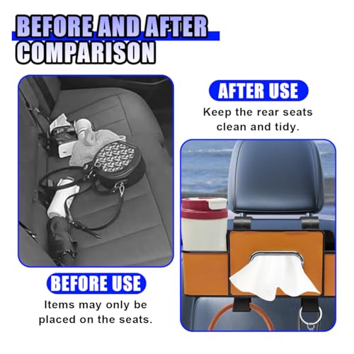 YoRise Multifunctional Car Back Seat Organizer, Leather Automotive Headrest Phone & Tissue & Cup Holder with Hooks, Family Travel Vehicle Backseat Storage Box for Drink, Snack, Handbag (Orange) - color: Orange