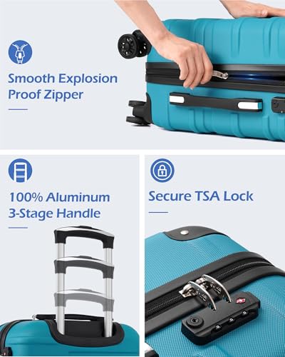 Coolife Hardside Checked Luggage with TSA Lock, Spinner Wheels, Telescopic Handle, Lightweight Suitcase (Grey, M(24in)) - color: Grey, size: Medium (24 In)