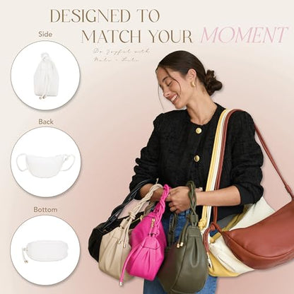 Mali&Lili Hobo Shoulder Bag for Women, Aria Convertible Crossbody Bags for Women, Vegan Leather purses, Shoulder Handbags - color: White