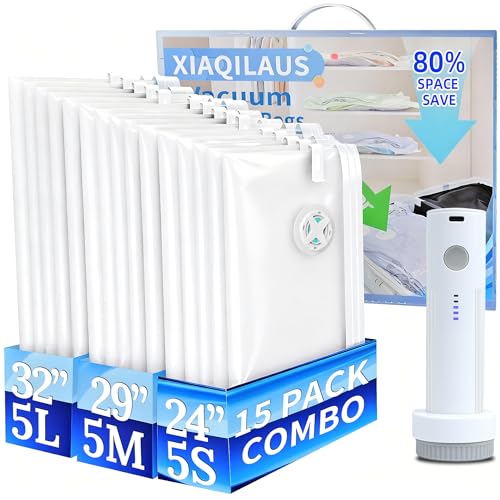 Vacuum Sealing Bags for Clothing Travel,Space Saver Vacuum Storage Bags with Air Pump,Compression Packing for Luggage and Clothes Travel (15 Combo Bags+Electric Pump) - size: 15 Combo Bags+Electric Pump