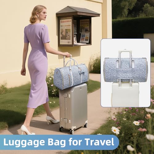 Travel Garment Bag for Women, Foldable Carry On Garment Duffle Bag 20.5x10x12.5 Inch, Convertible Overnight Bags with Shoe & Toiletry Pockets for Business Trip, Vacation, Party, Blue-White - color: White-Blue