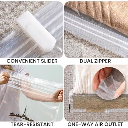 TAILI 15 Travel Compression Bags, Roll Up Space Saver Bags (5 Small+5 Medium+5 Large), Hand Roll Packing Storage Bags for Luggage, Suitcase and Cruises, No Pump or Vacuum Needed, Clear