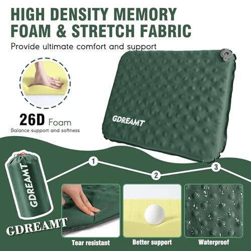 Inflatable Seat Cushion, Self-Inflating Memory Foam Stadium Seats Cushion Lightweight & Compact Chair Sitting Pad Airplane Cushion for Long Flight Travel Outdoor Camping Car Bleachers Office - color: 1 Pack Green