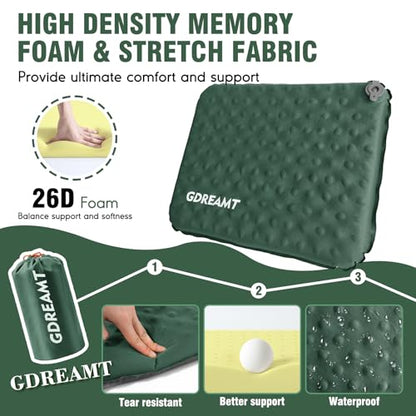 Inflatable Seat Cushion, Self-Inflating Memory Foam Stadium Seats Cushion Lightweight & Compact Chair Sitting Pad Airplane Cushion for Long Flight Travel Outdoor Camping Car Bleachers Office - color: 1 Pack Green