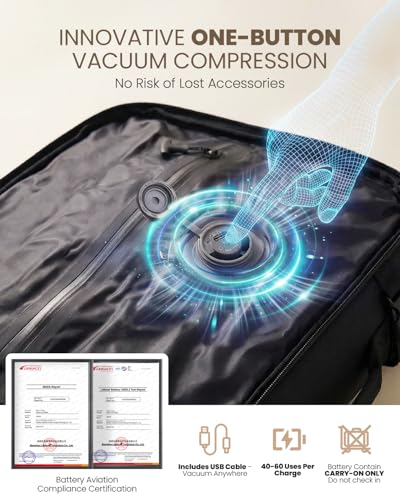 Fanwoli Rolling Vacuum Backpack Travel with One-Button Compression, 55L Expandable, Water Resistant Carry-On Suitcase Luggage, Ideal for Outdoor/Family/Trips - color: Black