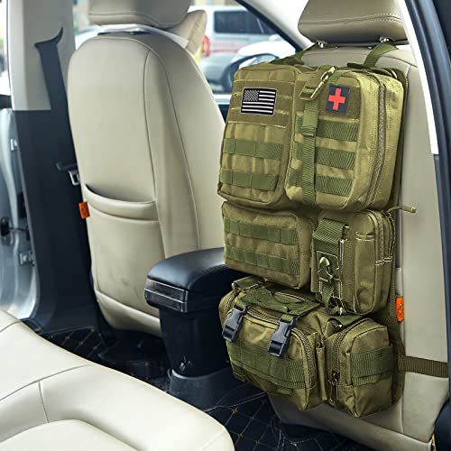 Universal Tactical Car Seat Back Organizer Bag Tactical Molle Vehicle Organizers Panel Vehicle Protector Organizers with 5 Detachable Pouches for Car Truck Ford Jeep (Army green) - color: Army green