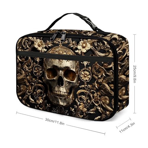 Skull Floral Lunch Bag Insulated Reusable Lunch Box Cooler Thermal Tote Bag For Teenage Boys Girls School Beach - color: Skull Floral