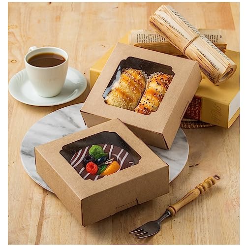20 Pack Bakery Boxes with Window Small 6x6x2 inch for Cookie, Candy, Pastry, Brownie, Chiffon Cake, Tart, Pie, Waffle (Kraft Brown) - color: Kraft Brown