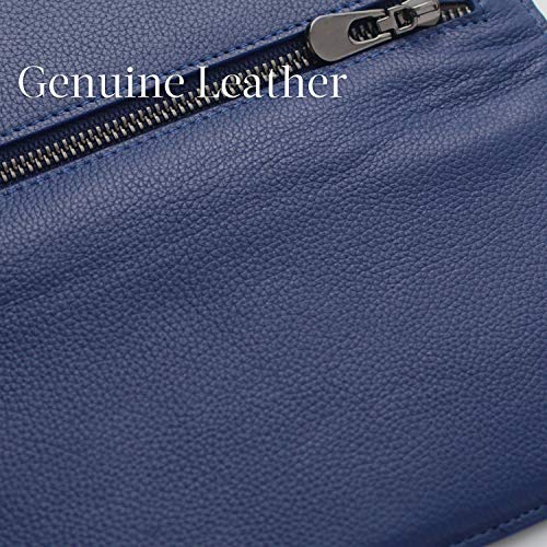 Bveyzi Ultra Slim Thin Leather RFID Blocking Credit Card Holder Bifold Clutch Wallets for Women - color: Navy Blue