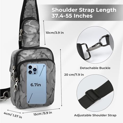 BROADREAM Sling Bag, Crossbody Bag with Anti-Theft Lock Zipper, RFID Blocking & Water Resistant for Travel Work Sport - color: Camouflage Gray