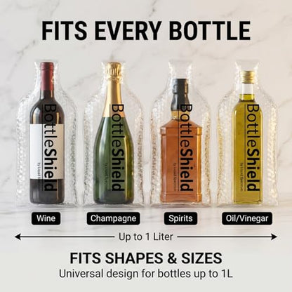 Liquid Spectrum Bottle Shield Reusable Wine Protector Travel Bag (6-Pack) - Unbreakable Bottle Sleeve, Leak Proof & Double Layer Bubble Protection | Wine Travel Bags for Suitcase Luggage, Clear