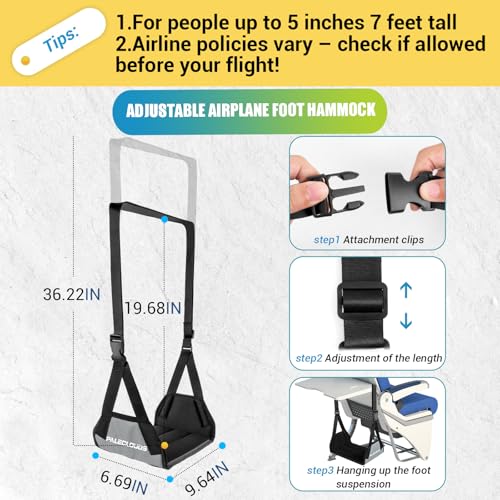 Foot Hammock for Plane Travel, No Collapse Thickened Bamboo Airplane Foot Rest for Long Flight, Desk Foot Hammock with Extended Adjustment Strap to Relax Your Feet, Foot Sling Travel Essentials - color: Grey