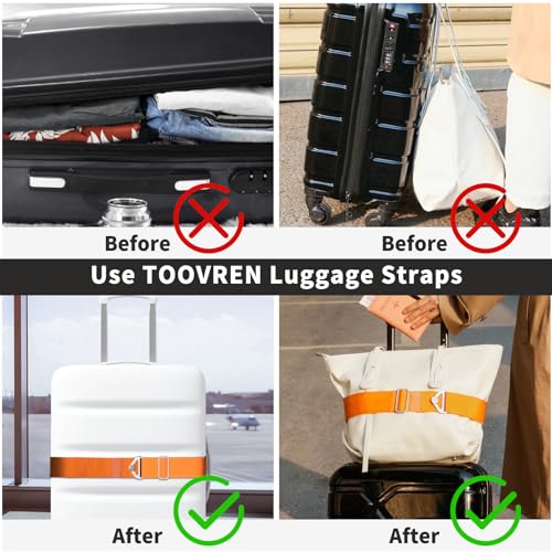 TOOVREN 2-in-1 Travel Belt for Luggage Straps Add a Bag Bungees Suitcase Luggage Strap Over Handle Suitcases Belt for Carry On Bag Adjustable Backpack Attachment Airport Travel Accessories Orange - color: Orange