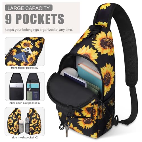 Pritent Crossbody Bags for Women Men Trendy Sling Bag Backpack Casual Chest Bag with Convertible Shoulder Strap - color: Sunflower, size: Medium