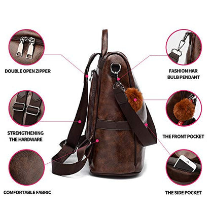 CHERUTY Women Backpack Purse PU Leather Anti-theft Casual Shoulder Bag Fashion Ladies Satchel Bags - color: 1-2 Brown, size: Medium