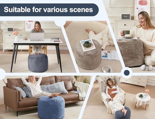 WSOFRLAC Round Stuffed Pouf Ottoman Chair with Foot Rest Navy Blue Poof Poofy Ottoman Stool Cover with Foam Chunk Filling 20x15 Poofs Ottomans Furniture - color: Navy, size: 20"D x 20"W x 15"H