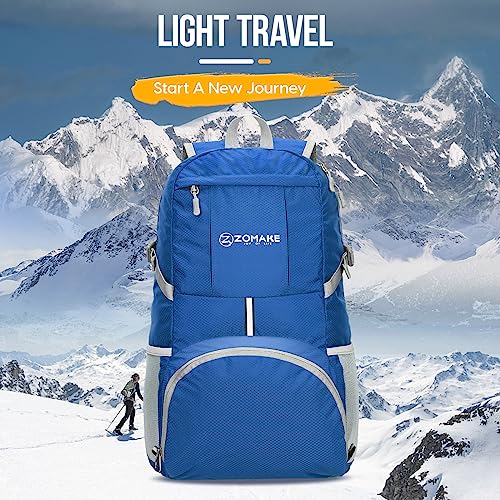 ZOMAKE Lightweight Packable Backpack 35L, Light Foldable Backpacks Water Resistant Collapsible Hiking Bag, Compact Folding Day Pack for Travel Camping(Dark Blue) - color: Dark Blue