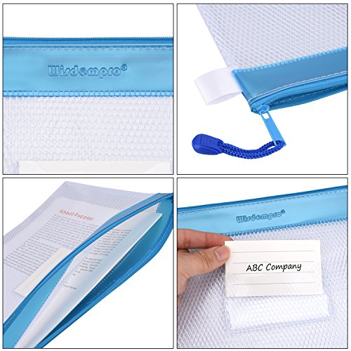 Wisdompro Zipper Pouch, 4 Packs Durable Letter Size Waterproof Mesh File Bag, Document Organizer - Pink/Blue - color: Pink/Blue