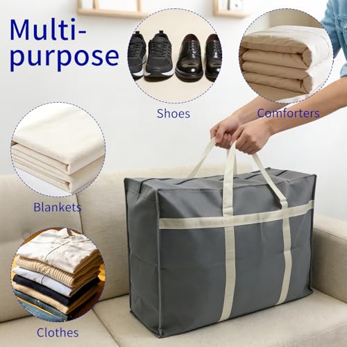 6 Pack Moving Bags, Sturdy Packing Bags for Moving with Handles, Zippers, Foldable Storage Totes for Clothes, College and Dorm, Gray, 26.77 x 9 x 19 in