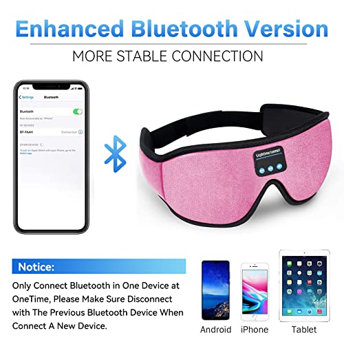 Sleep Headphones, 3D Sleep Mask, LIGHTIMETUNNEL Washable Sleeping Headphones with Ultra Thin Stereo Speakers Microphone Hands Free for Insomnia Travel Pink - color: Pink
