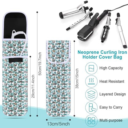 Shappy 2 Pcs Heat Resistant Hair Tools Bag Curling Iron Travel Case Cover Neoprene Flat Iron Holder Travel Case and Silicone Mat Pouch for Hot Hair Tools Storage Organizer(Sloth Style) - style: Sloth Style