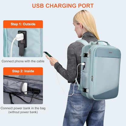 PIJUSHI Travel Backpack for Women Carry on Suitcase Backpack Flight Approved Personal Item Bag Fits 16 Inch Laptop(PE035 Blue) - color: Blue