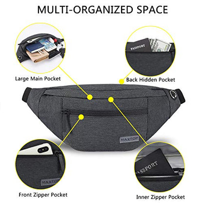 MAXTOP Large Crossbody Fanny Pack with 4-Zipper Pockets,Gifts for Enjoy Sports Festival Workout Traveling Running Casual Hands-Free Wallets Waist Pack Phone Bag Carrying All Phones - color: Dark Grey, style: Large Fanny Pack(4 Zipper Pockets)