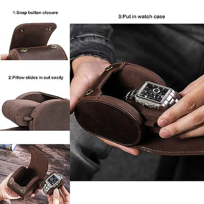 Personalized Custom Name Watch Case Roll Organizer, Genuine Leather Travel 1-Watche Case For Watch/Bracelet (03 Coffee) - color: 03 Coffee