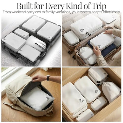 Well Traveled 8 pcs Compression Packing Bags Cubes Set with HybridMax Double-Capacity Design - Packing Cubes for Travel Compression to Maximize Limited Luggage Space, White - color: White, size: 8-piece