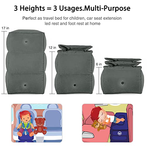 Travel Foot Rest Pillow, Portable Inflatable with Double Hand Pump Adjustable Three Layers Height Pillow for Foot Rest on Airplanes,Cars,Buses,Trains,Office Kids to Sleep on Long Flights (dark gray 2) - color: Dark Gray 2